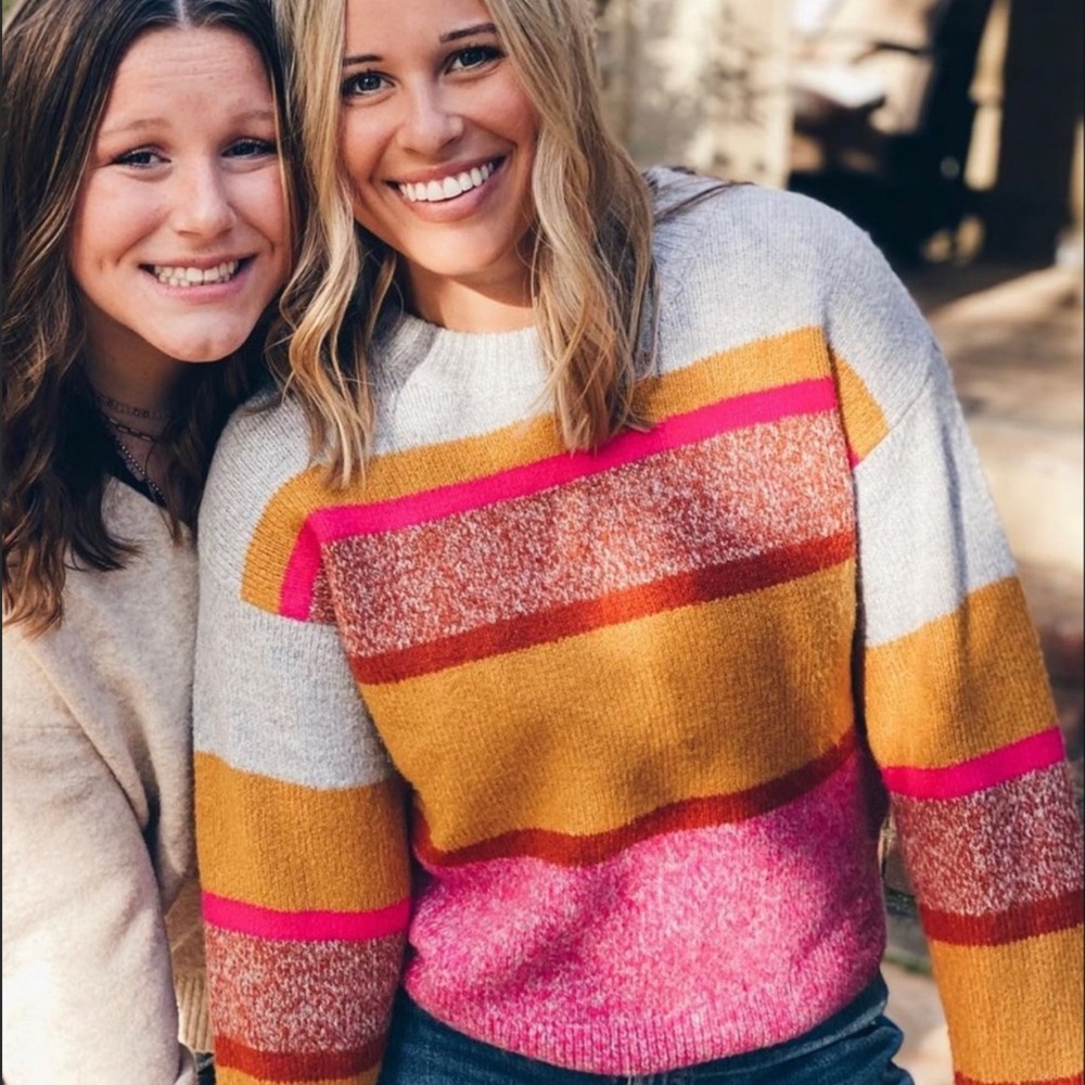 LOFT Lou & Grey Pink/Gold/Gray Multi Stripe Sweater Size XS - Picture 8 of 8